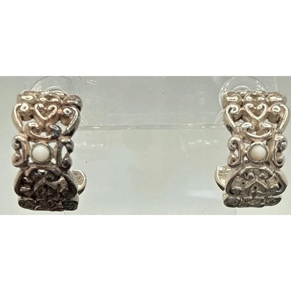 925 Sterling Silver Vintage Filigree Hoop Earrings Pierced 15 Grams